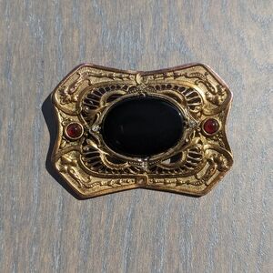 Vintage Antique Lazuli Brand Onyx & Carnelian Large 2.5” Brooch Pin